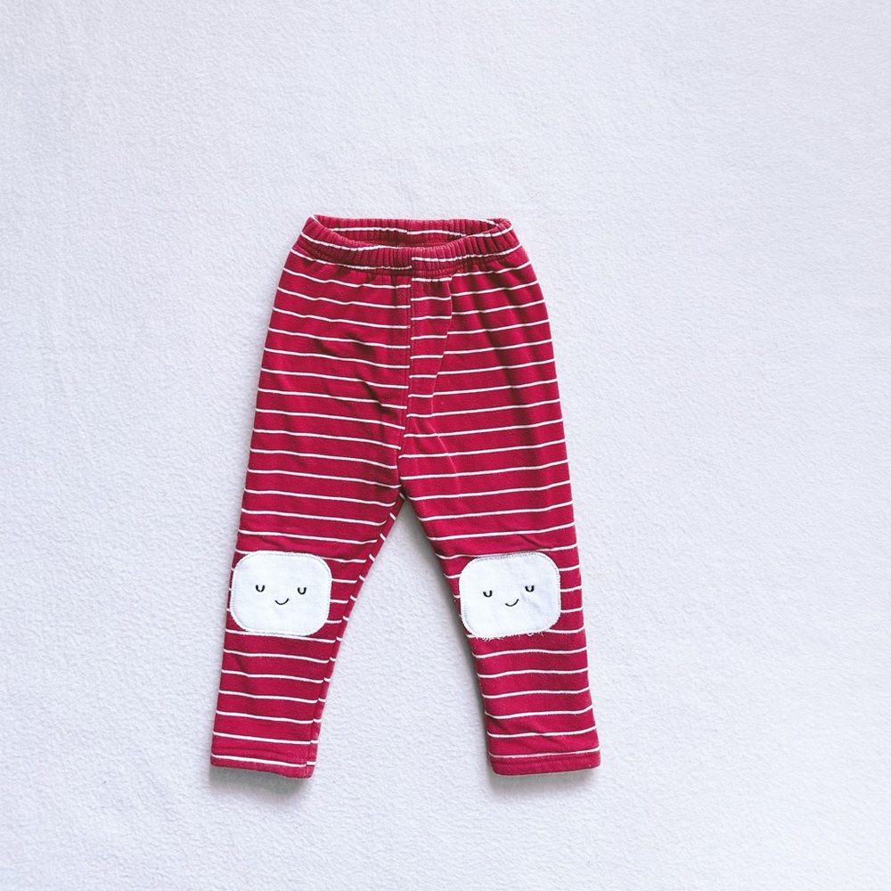 Cutepanda’s Baby Girl Red White Striped Leggings with Knee Patches Cotton 24M